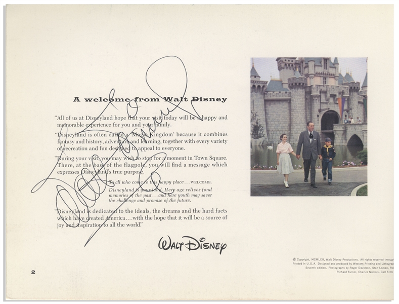 Walt Disney Signed ''Guide to Disneyland'' -- Huge Disney Autograph Measures 5.5'' x 3''